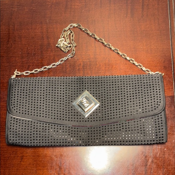 Ted Baker Bright Black Envelope Chain Bag/clutch With